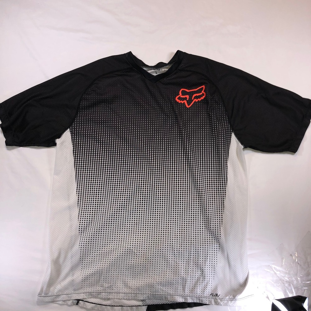 Fox Racing Flow Motocross Jersey Mens Large Black White Mesh MTB BMX V-Neck